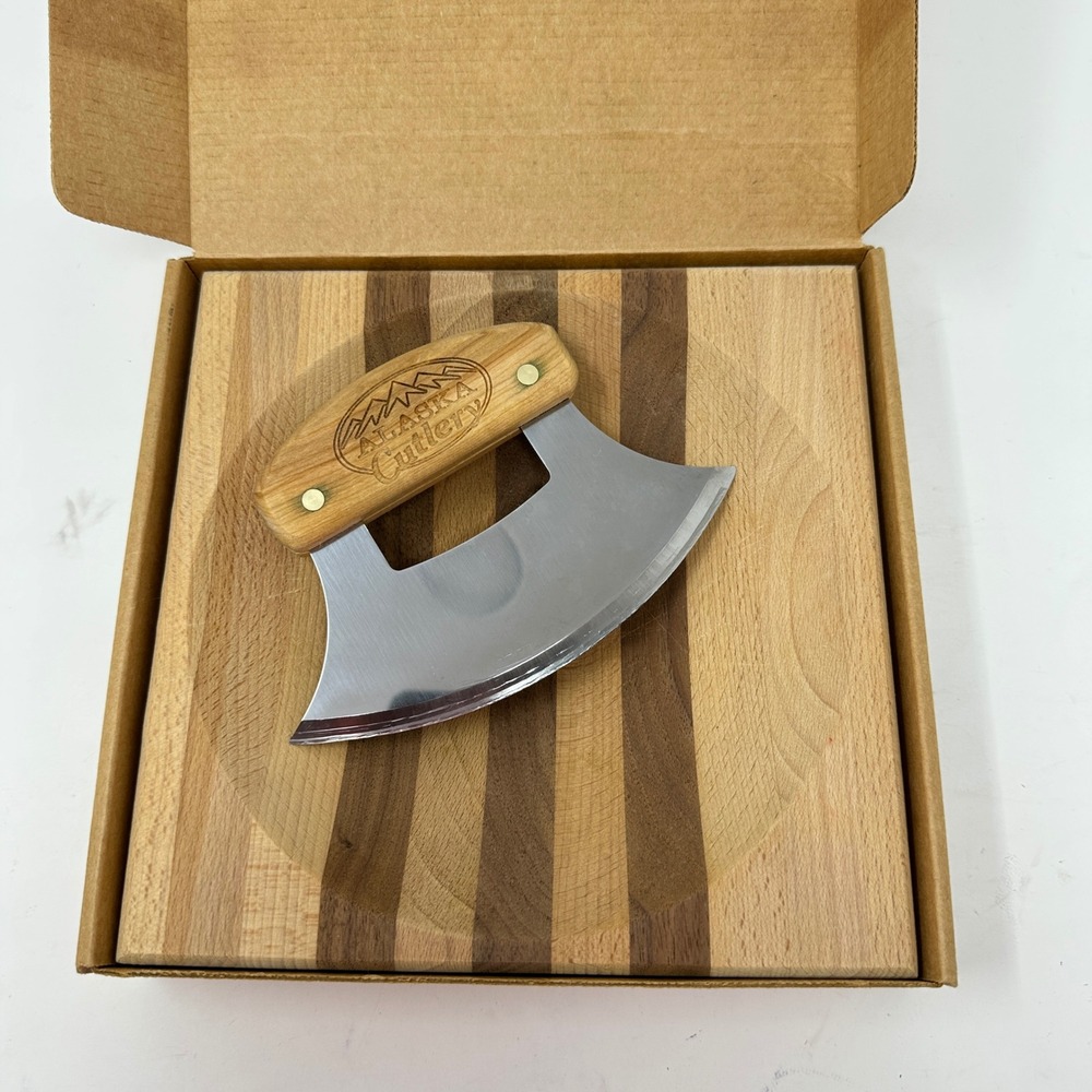 Ulu Factory Alaska Cutlery Stainless Steel Knife Hardwood Bowl Block Set Striped